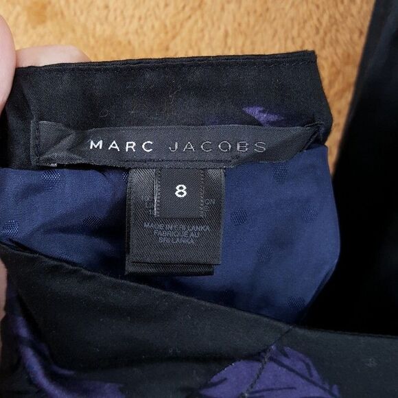 MARC JACOBS Dress Womens Size 8 Black Purple Feather Cross Strap Wrap Around - Picture 3 of 6